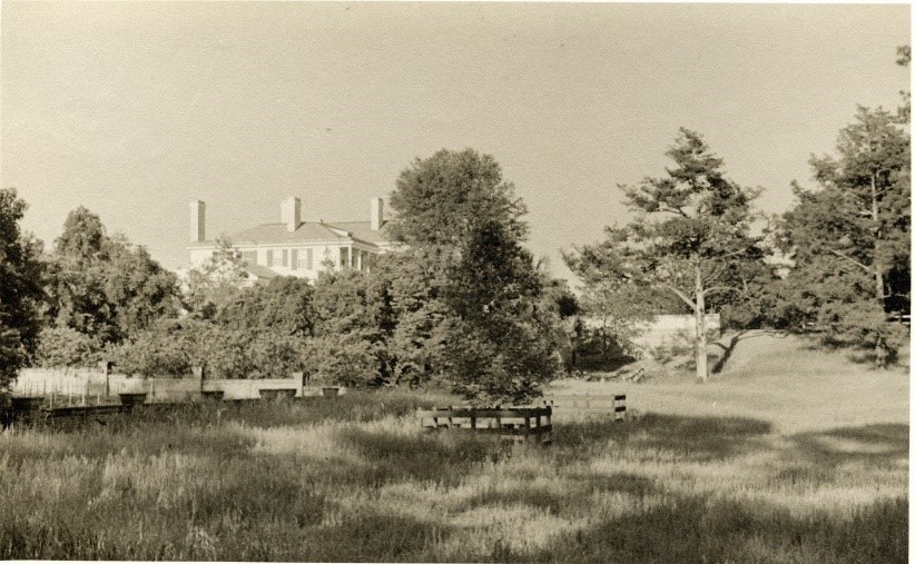 Caption: View of Sunrise Field and Kitchen Garden in 1936